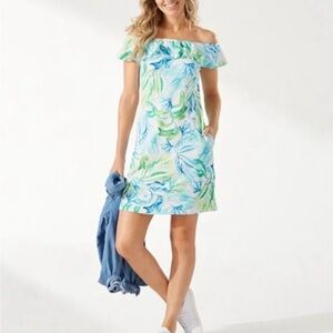 Tommy Bahama Island Cays Seafronds Off Shoulder Swim Cover Up Dress Large Resort